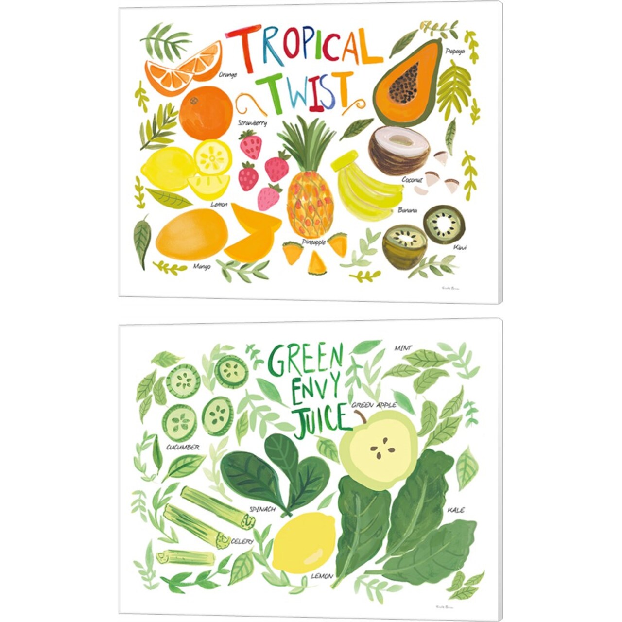 Fruity Smoothie on White 2 by Farida Zaman 15" x 12" Canvas Wall Art (Set of 2)